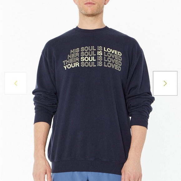 Soulcycle Derek Crew Sweatshirt in Navy with Yellow Print in Size Large - Picture 3 of 11